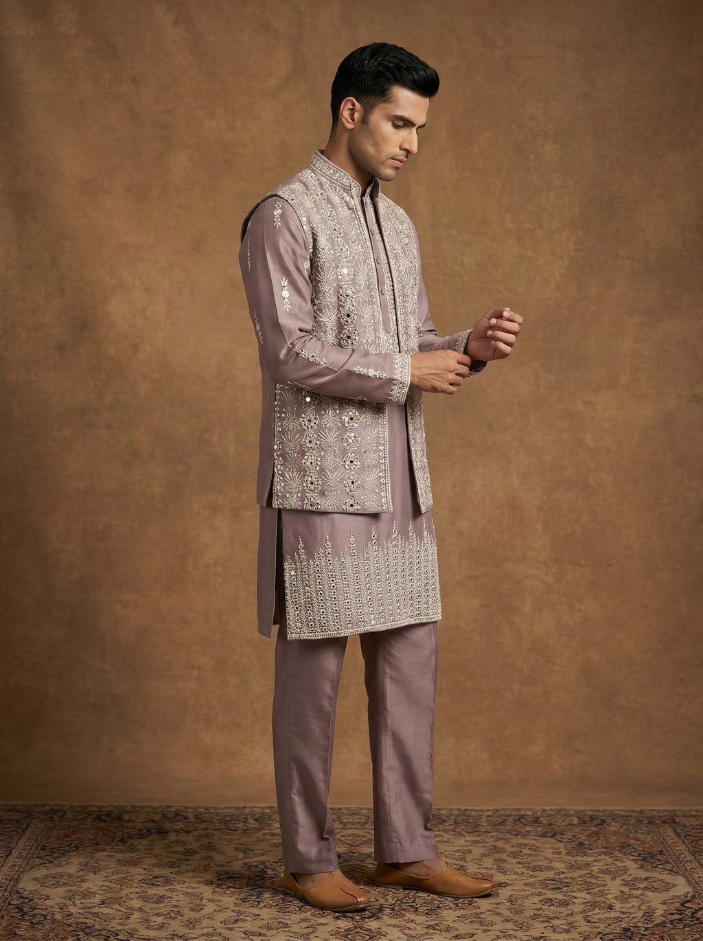 Silk Kurta Pajama Waistcoat Set