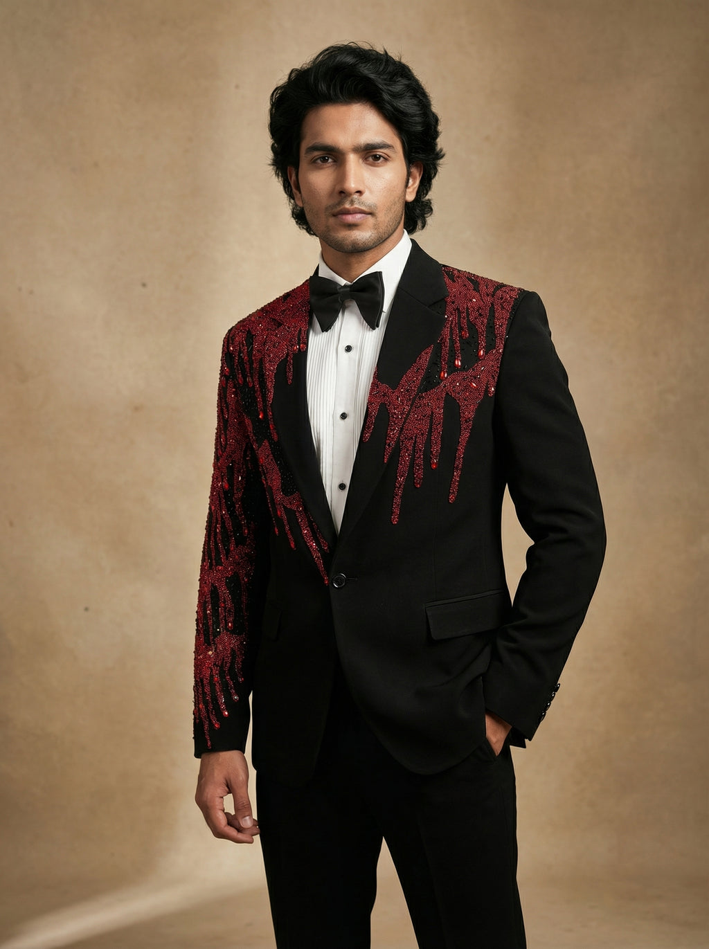Black Japanese hand embroidered tuxedo