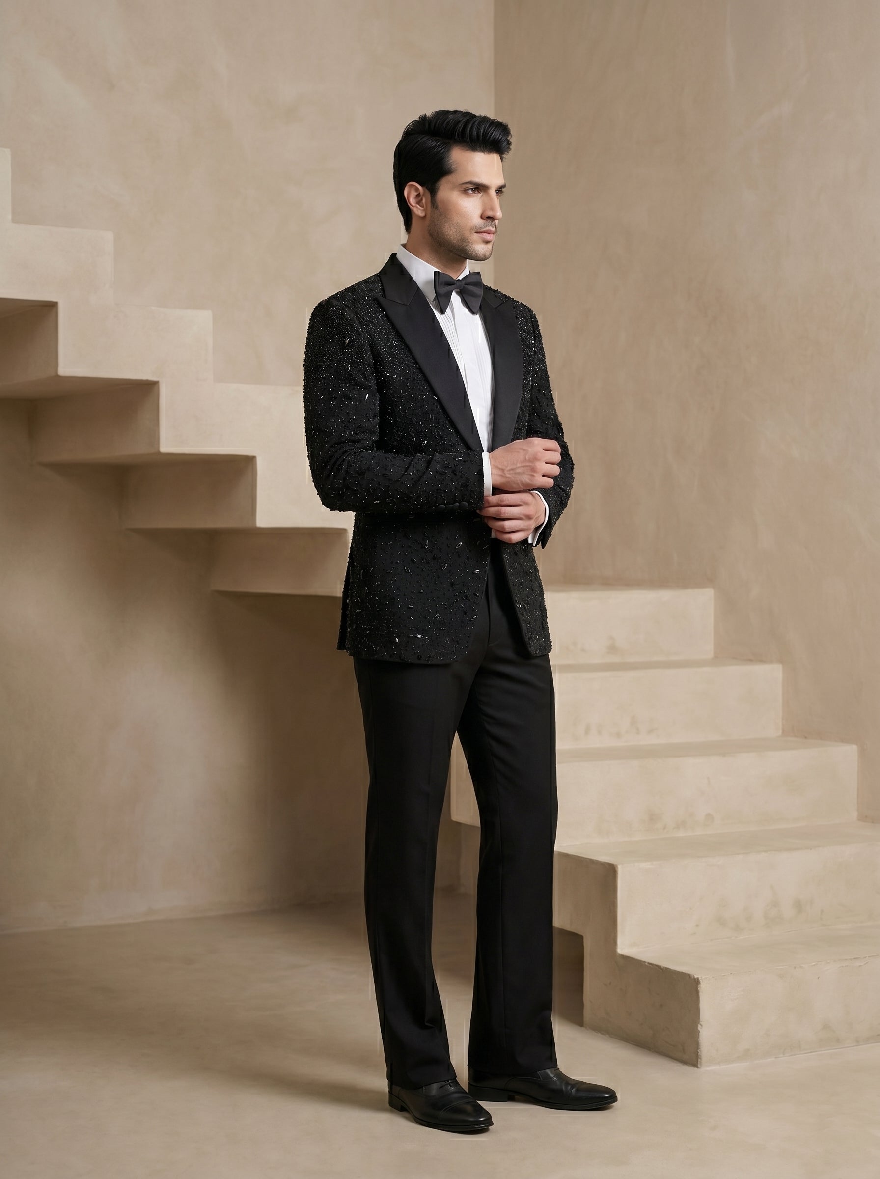 Black Japanese Hand Embroidered Tuxedo