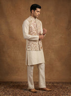 Hand Embroidered Silk Kurta Pajama Waistcoat Set