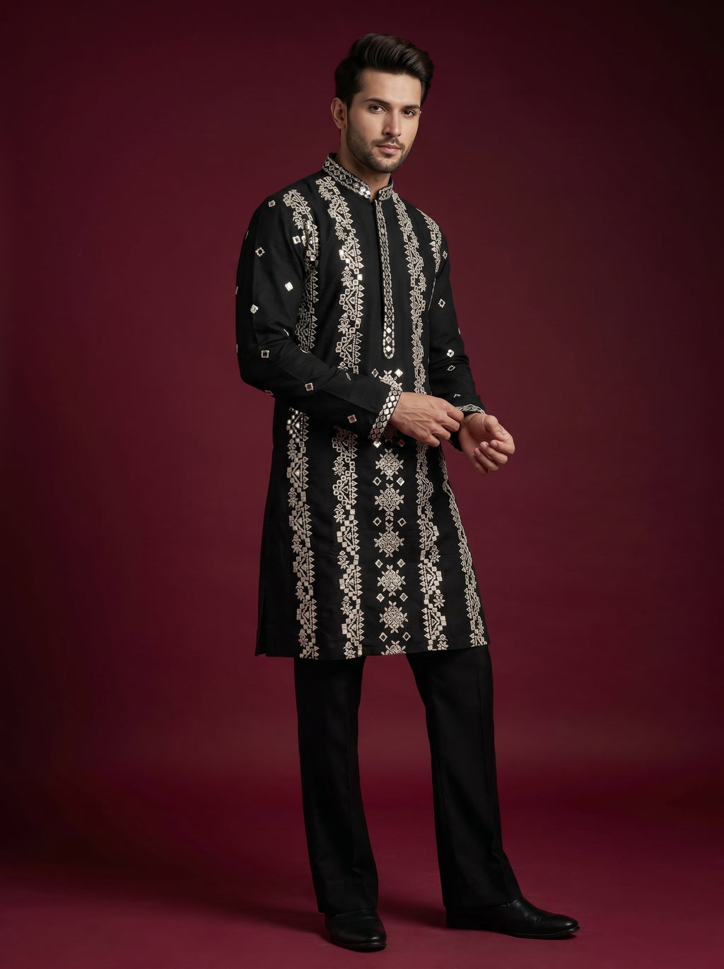 Silk Mirror Embroidered Kurta Pajama