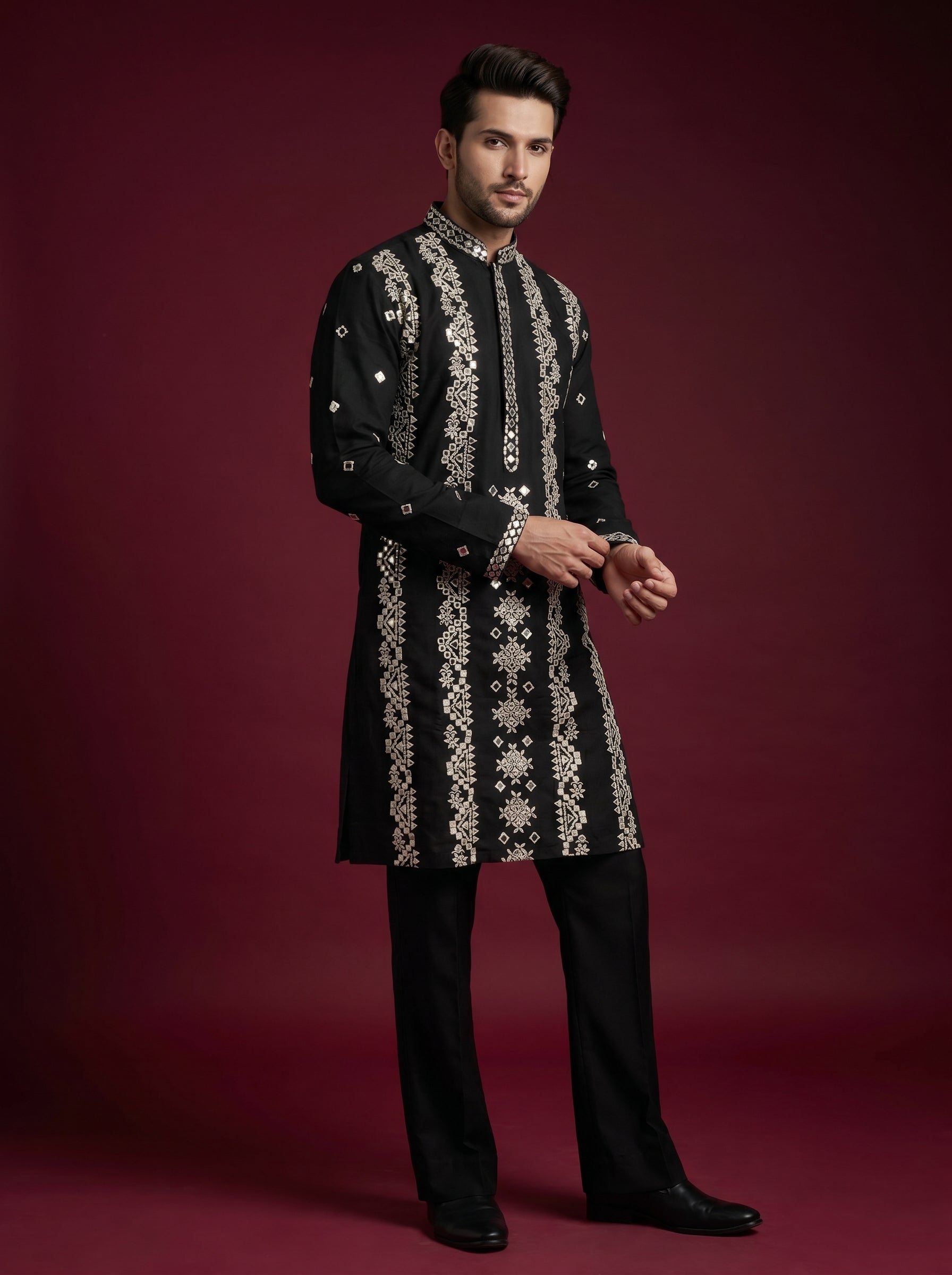 Silk Mirror Embroidered Kurta Pajama