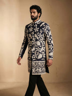 Navy Blue hand Embroidered Indo Western