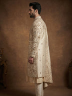 Silk Gold Sherwani With Hand Embroidery