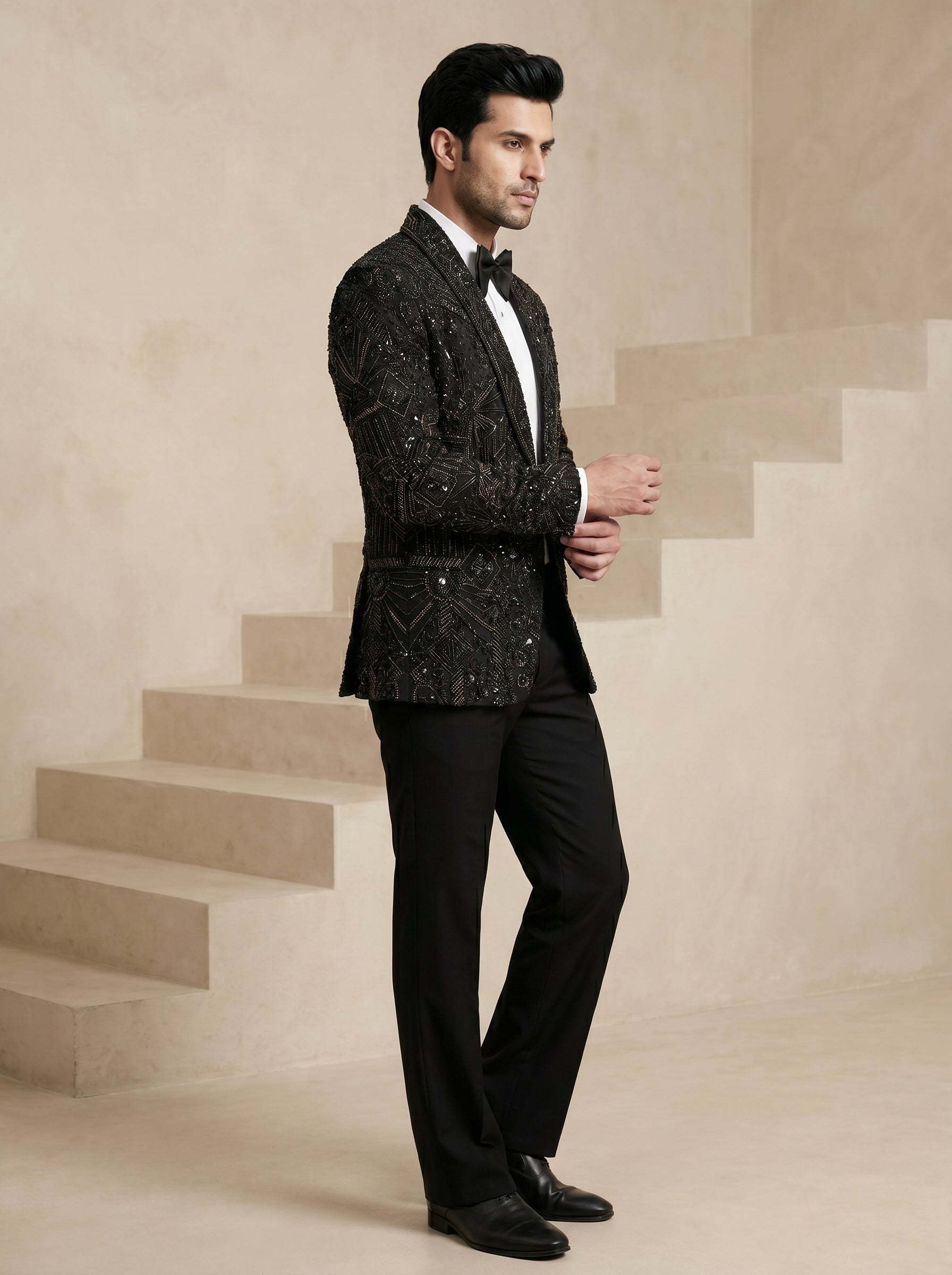 Black Japanese Hand Embroidered Tuxedo