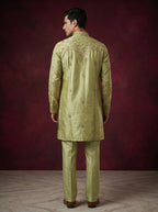 Tissue Fabric Hand Embroidered Kurta Pajama with Off White Bell Bottom