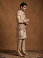Hand Embroidered Silk Kurta Pajama Waistcoat Set