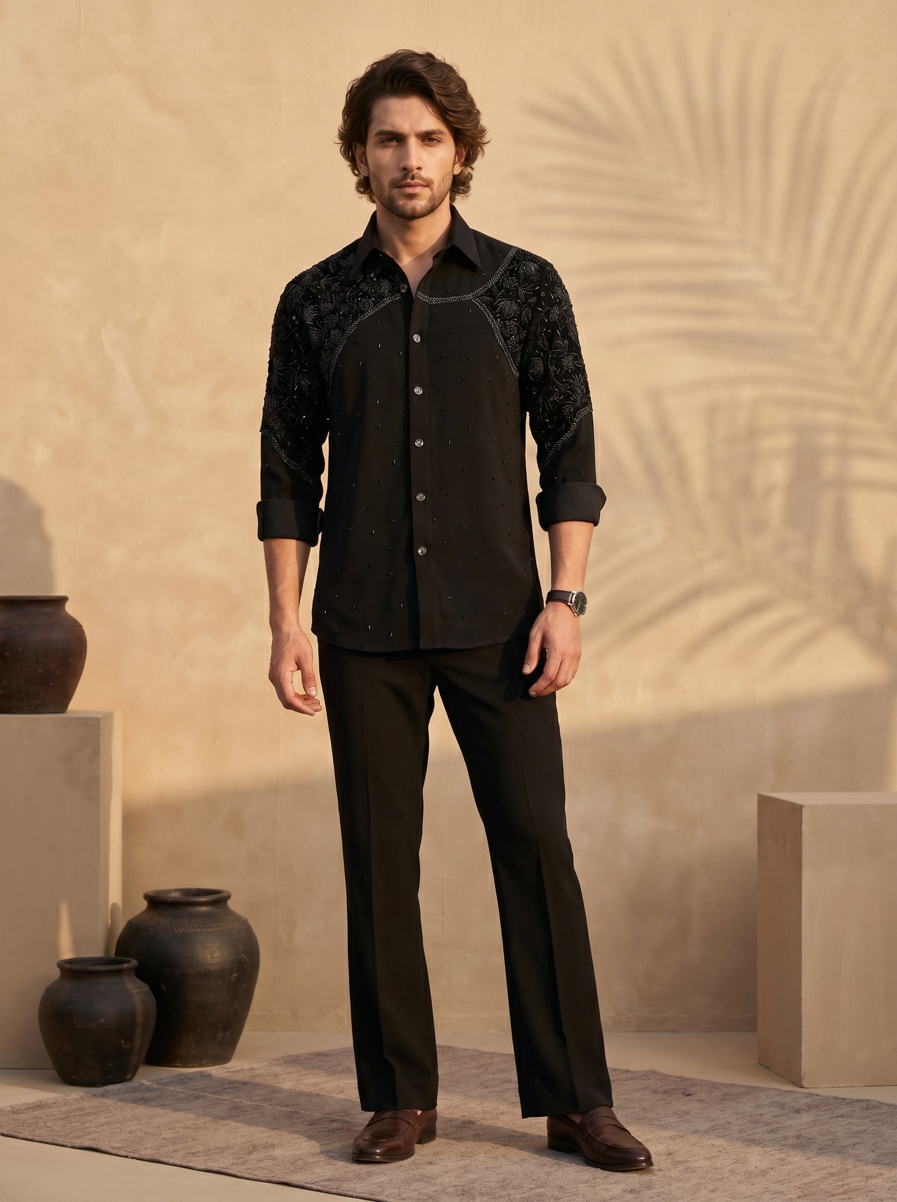 Hand embroidered designer shirts with same pants (SH-NU10)