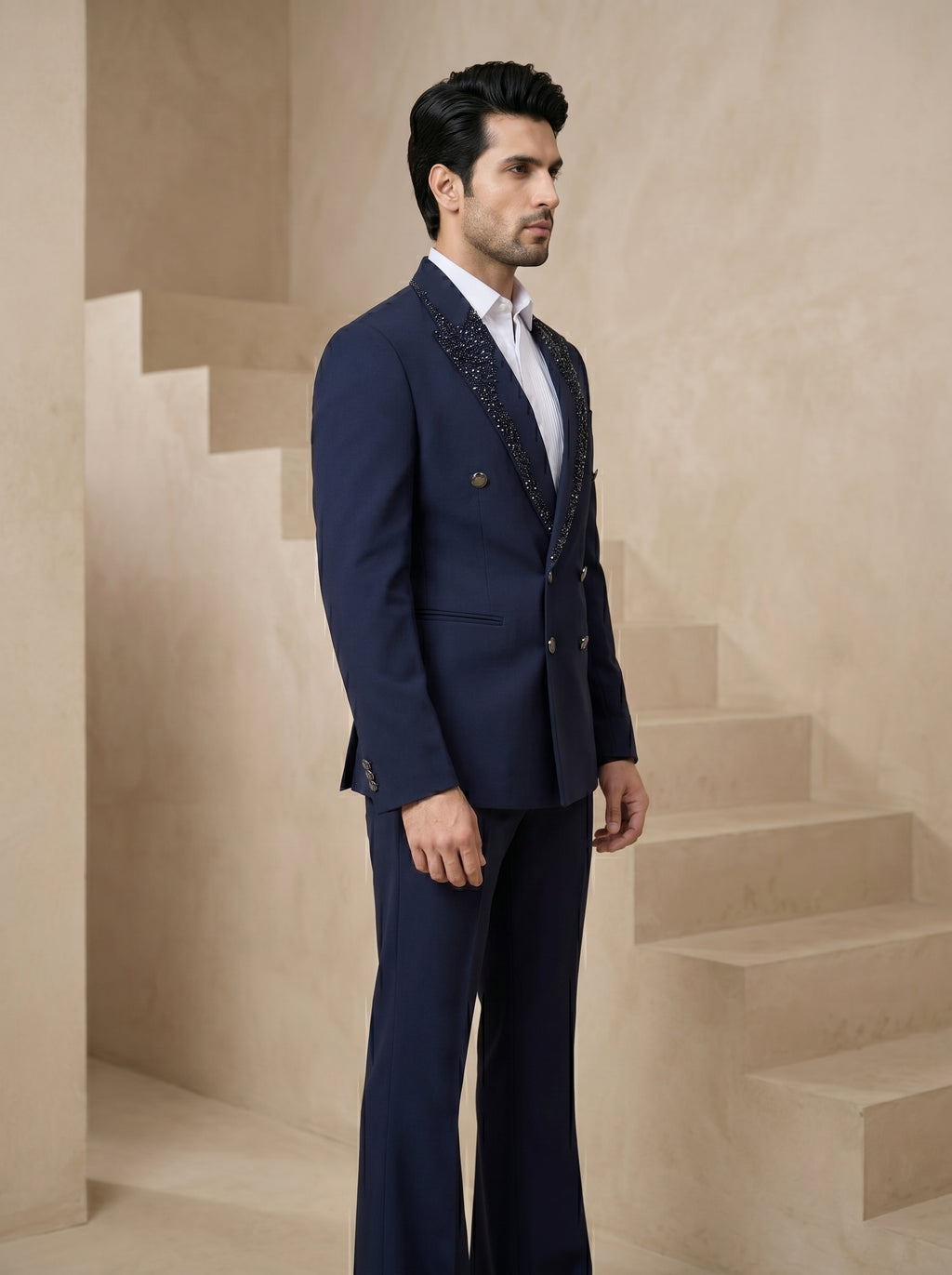 Blue Japanese Hand Embroidered Tuxedo