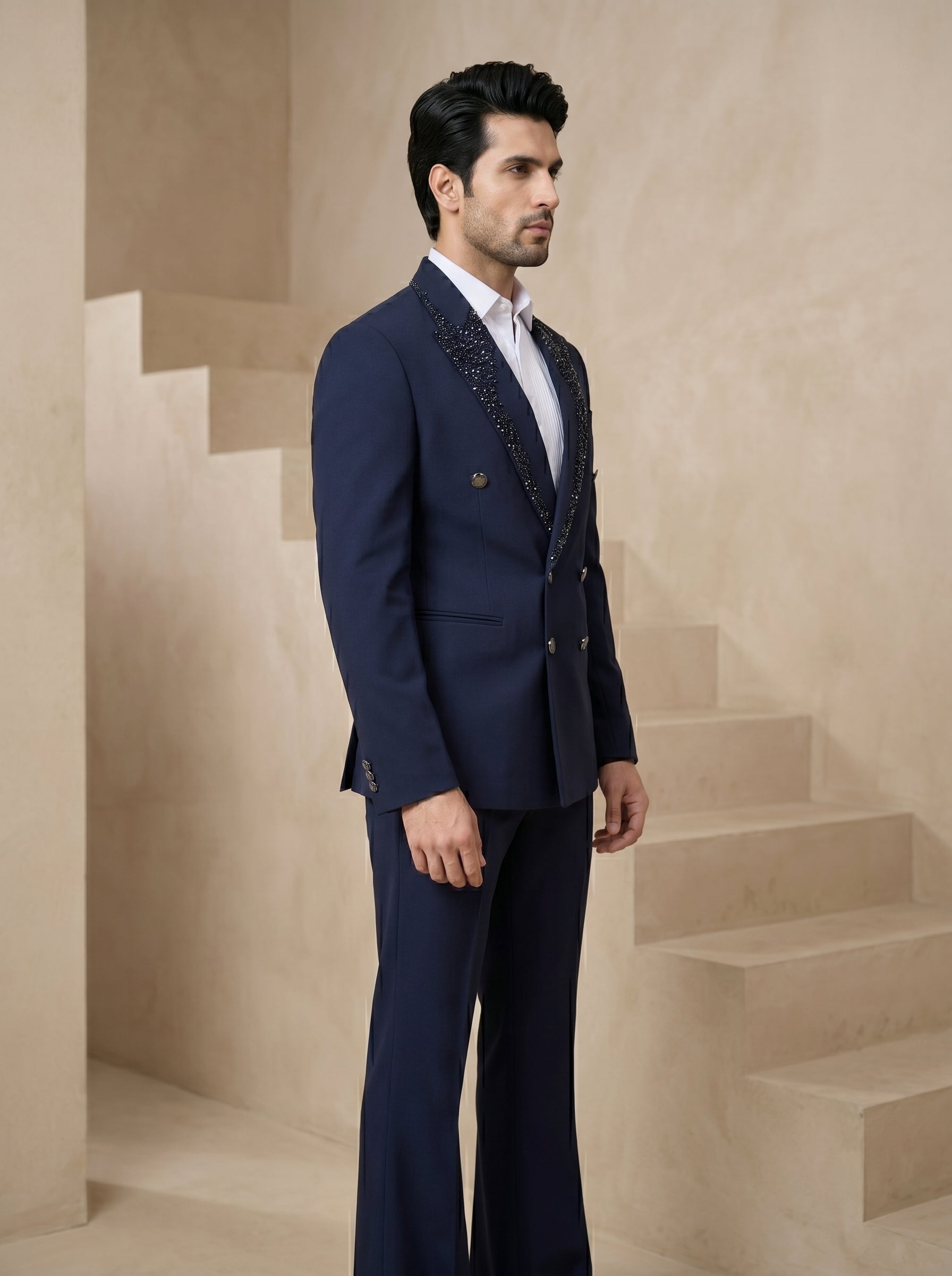 Blue Japanese Hand Embroidered Tuxedo