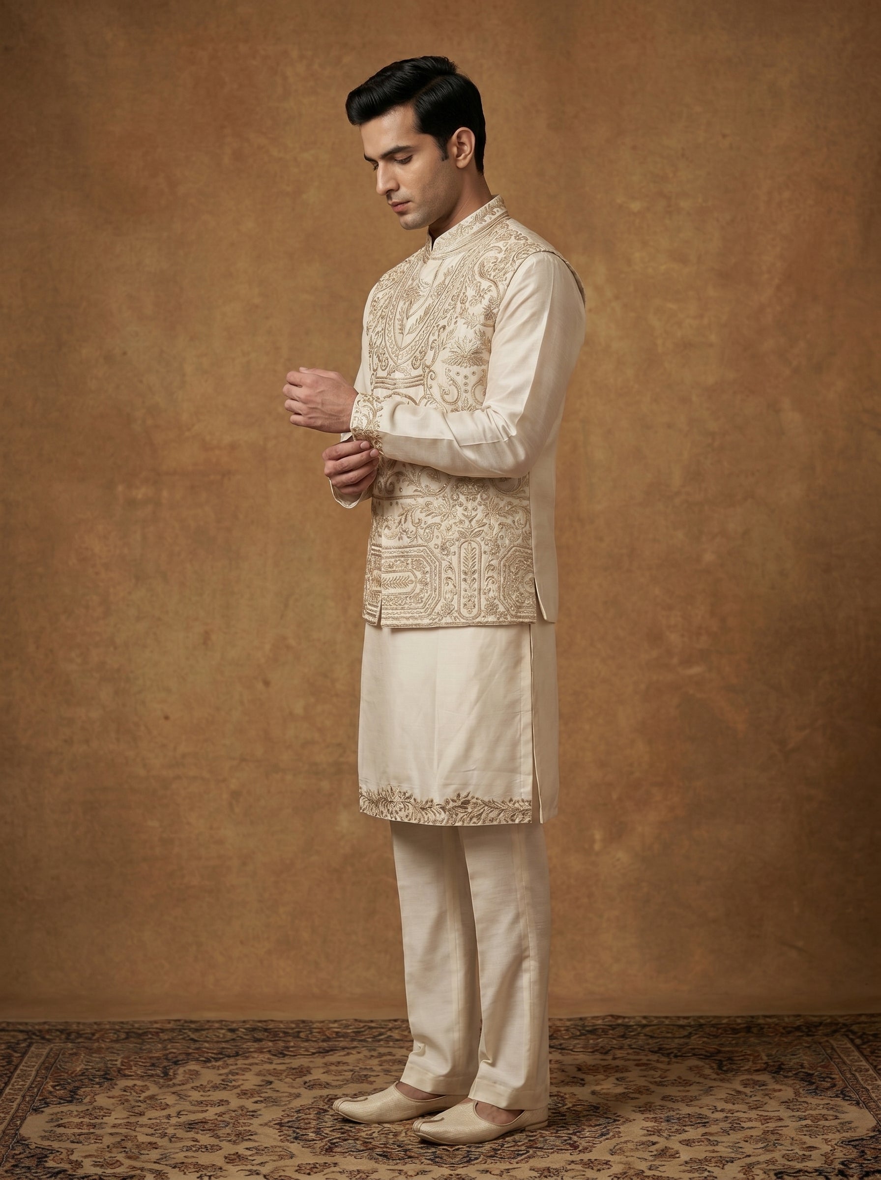 Silk Kurta Pajama Waistcoat Set