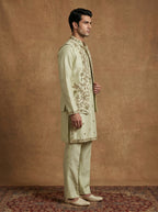 Hand Embroidered Silk Kurta Pajama Waistcoat Set