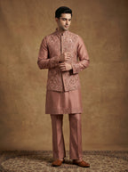 Hand Embroidered Silk Kurta Pajama Waistcoat Set