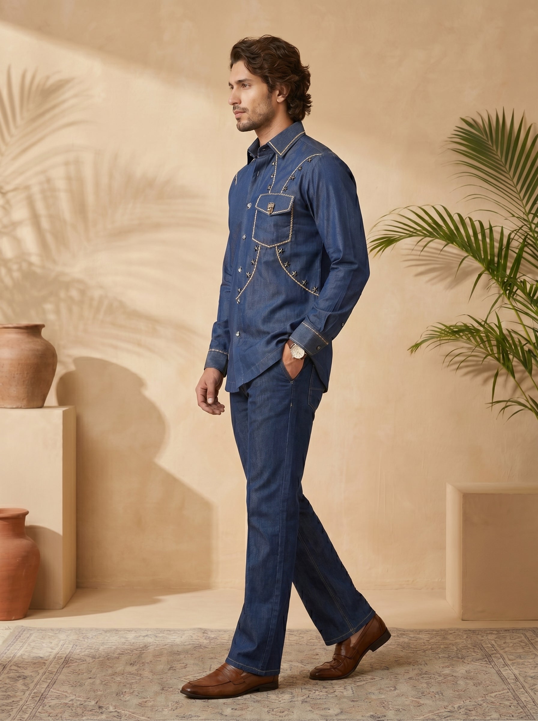 Hand embroidered designer shirts with same pants (SH-NU11)