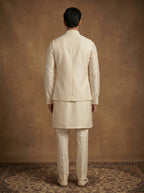 Hand Embroidered Silk Kurta Pajama Waistcoat Set