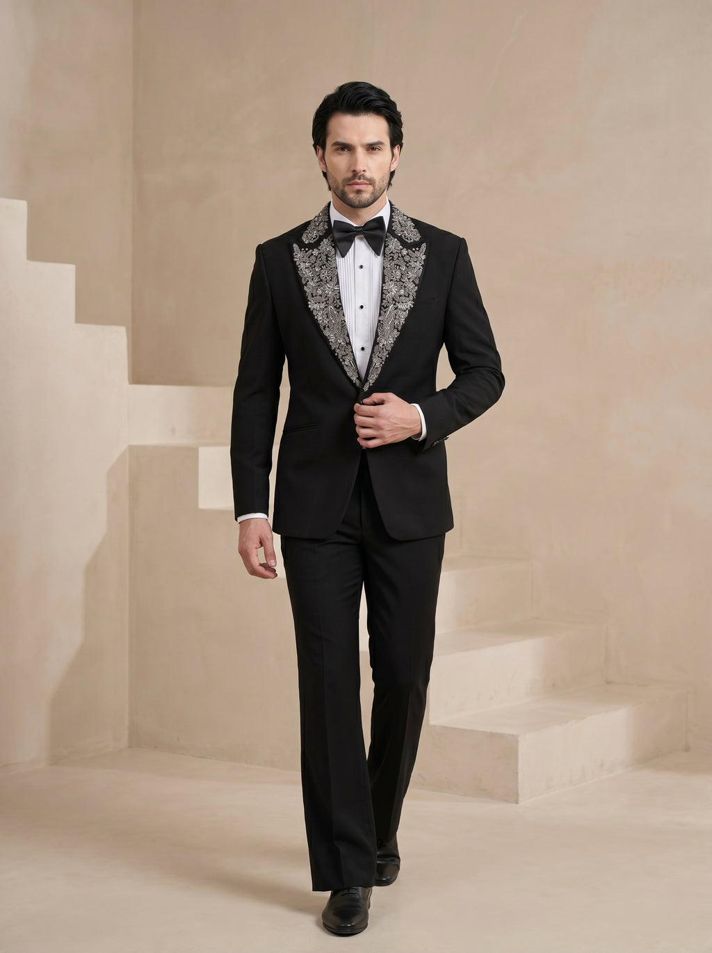 Black Japanese Hand Embroidered Tuxedo