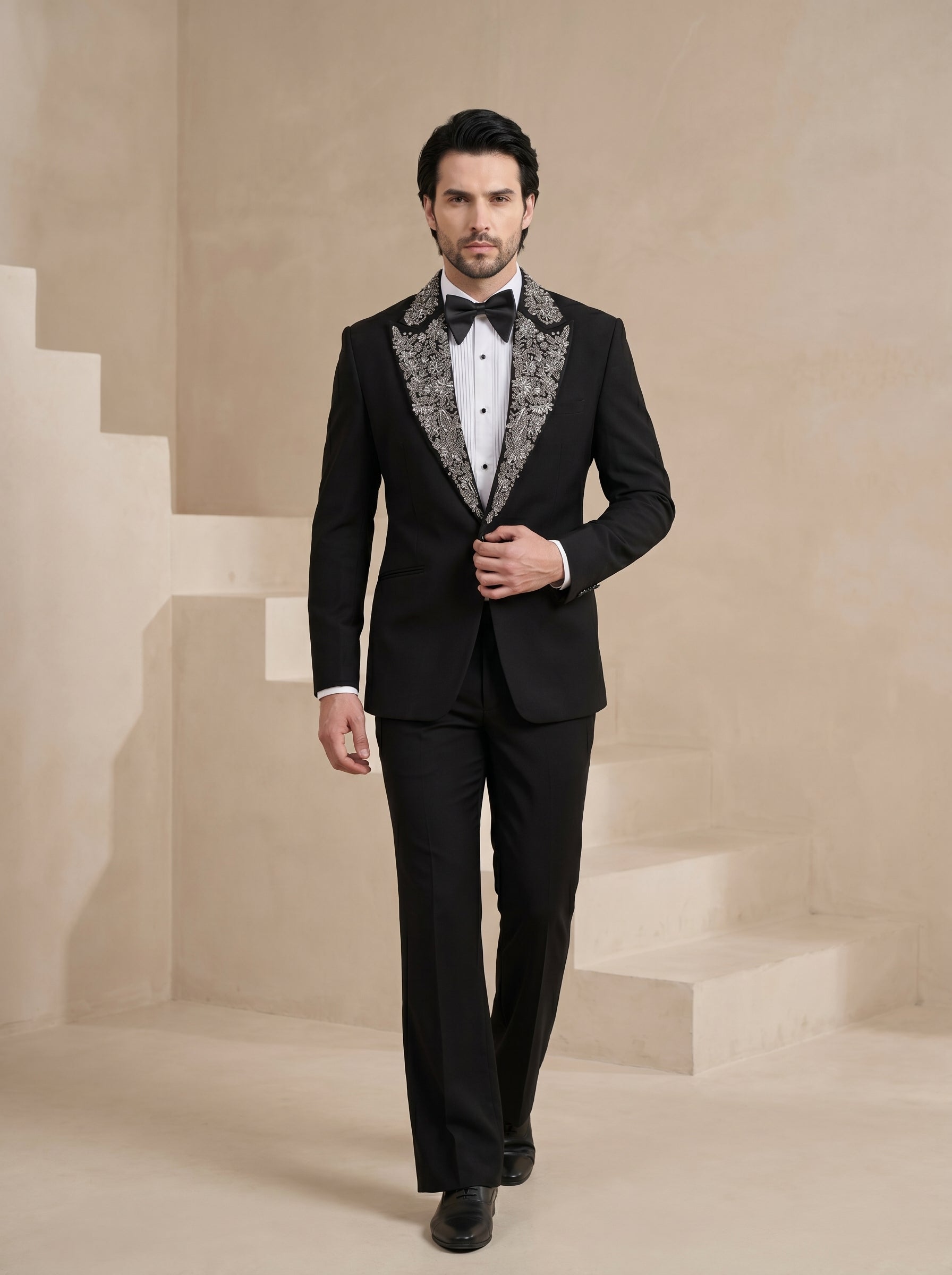 Black Japanese Hand Embroidered Tuxedo
