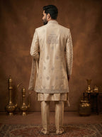 Silk Champagne Gold Sherwani With Hand Embroidery