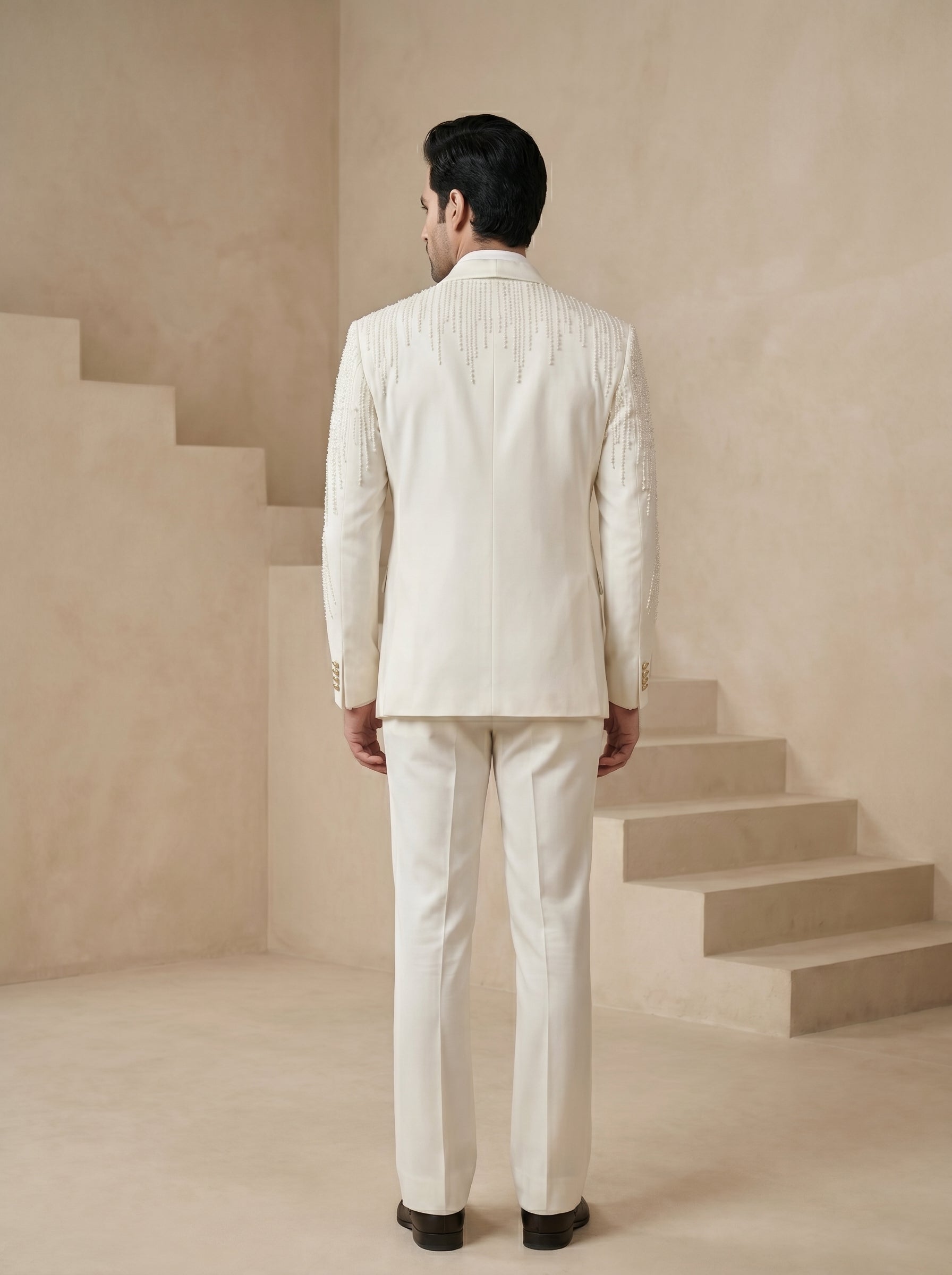 White Japanese Hand Embroidered Tuxedo