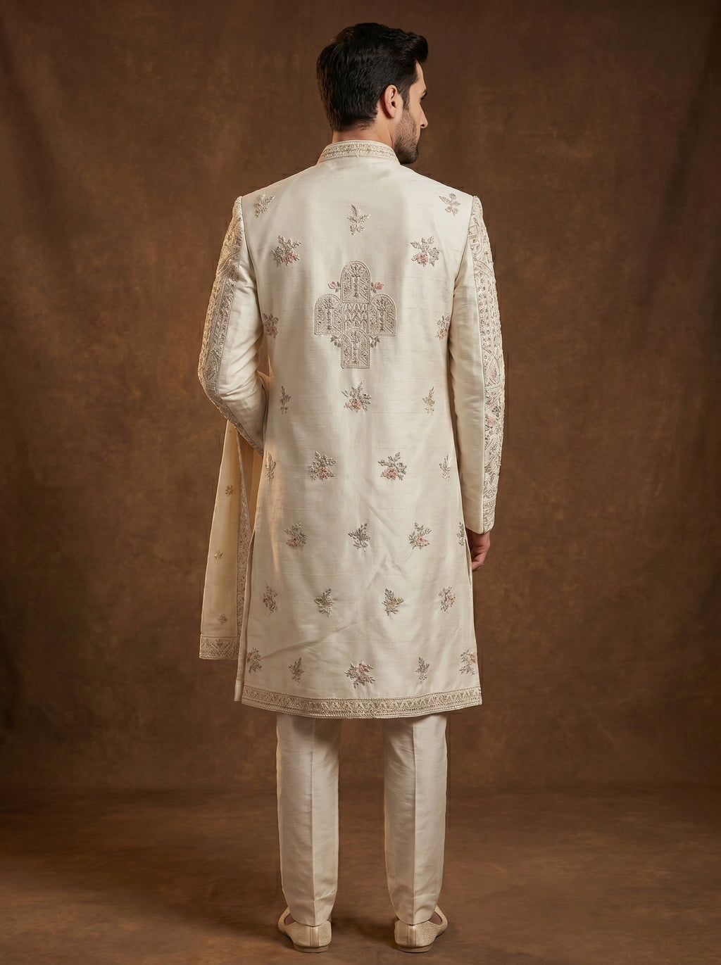 Silk Sherwani With Hand Embroidery