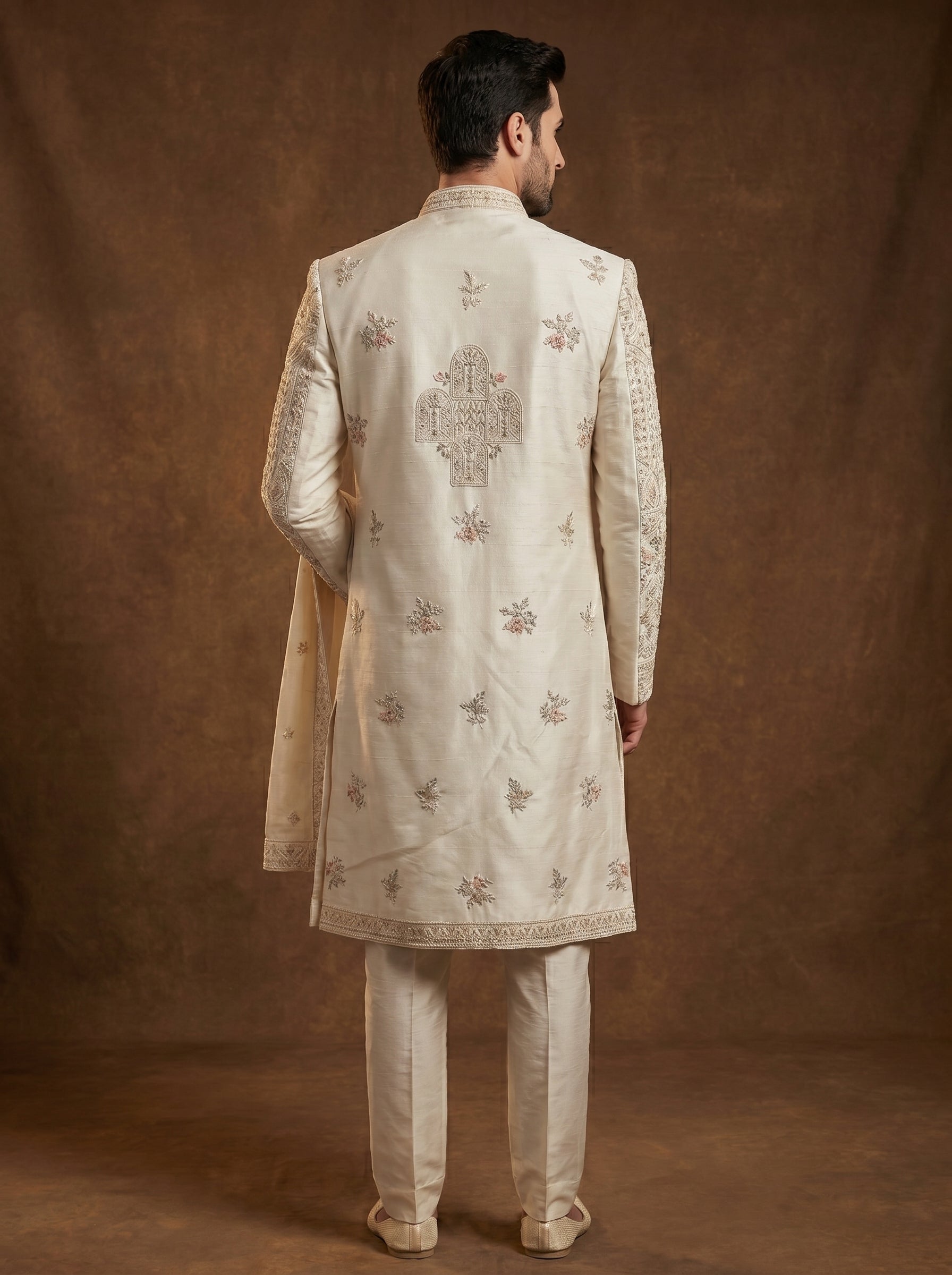 Silk Sherwani With Hand Embroidery