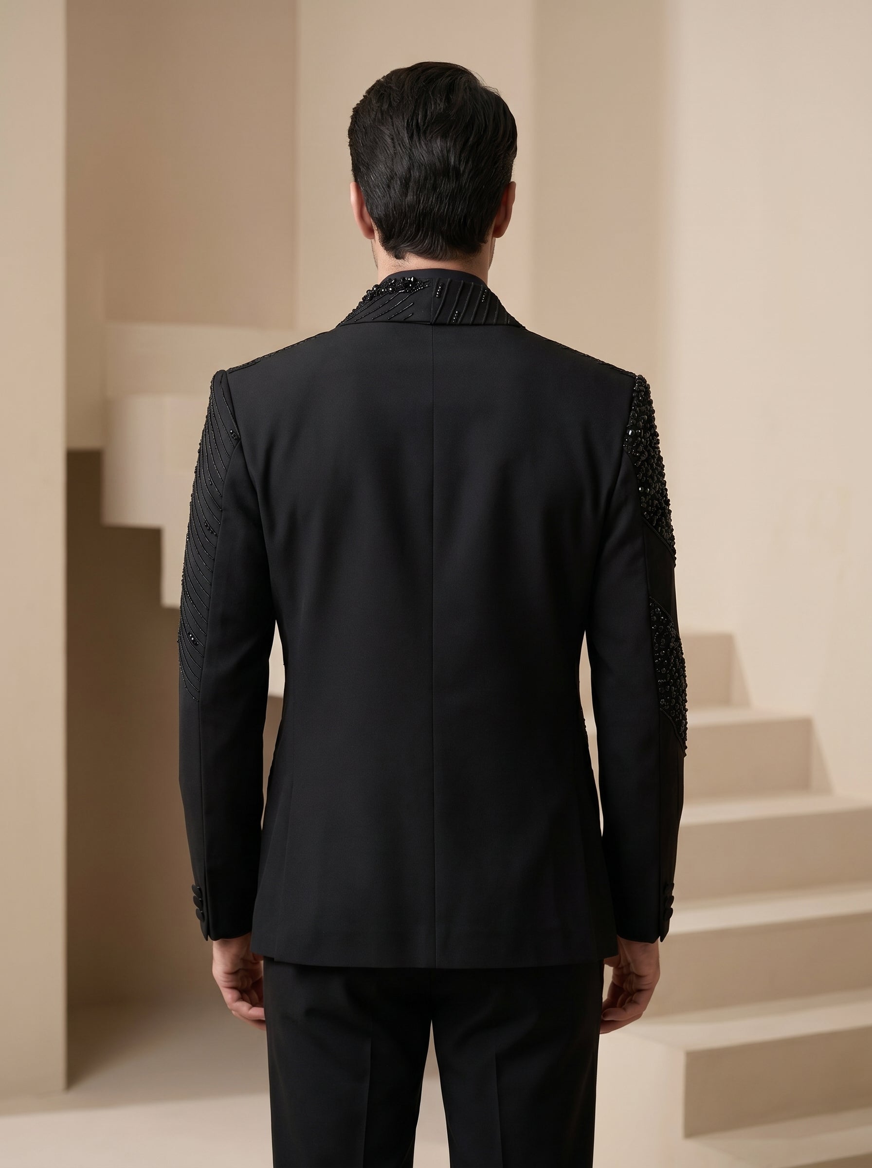 Black Japanese Hand Embroidered Tuxedo