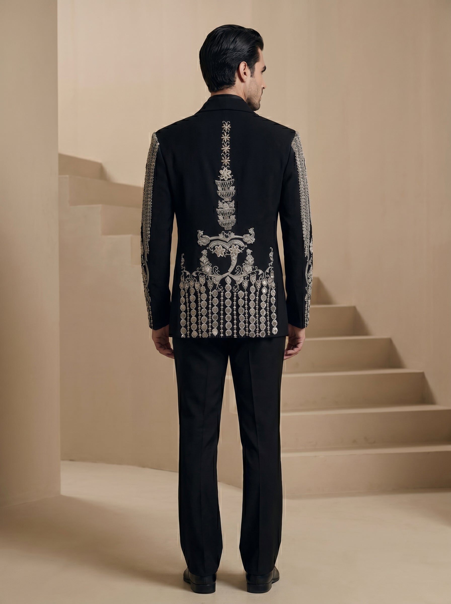 Black Japanese Hand Embroidered Tuxedo