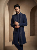Blue hand Embroidered Indo Western