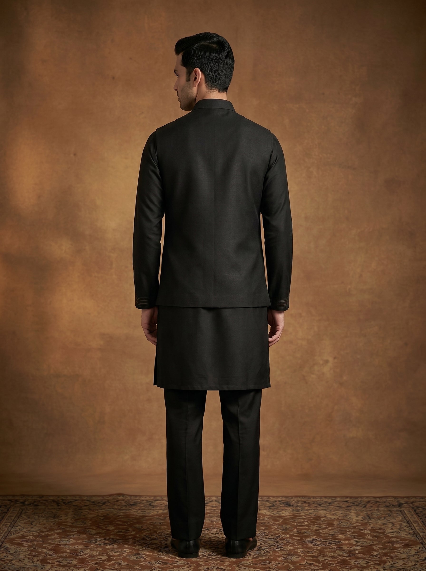 Hand Embroidered Silk Kurta Pajama Waistcoat Set