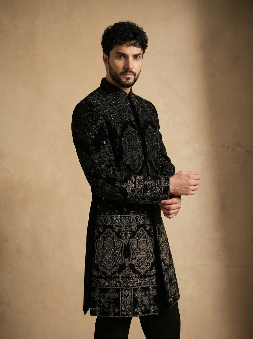 Indo Western with black and silver embroidery in ombre