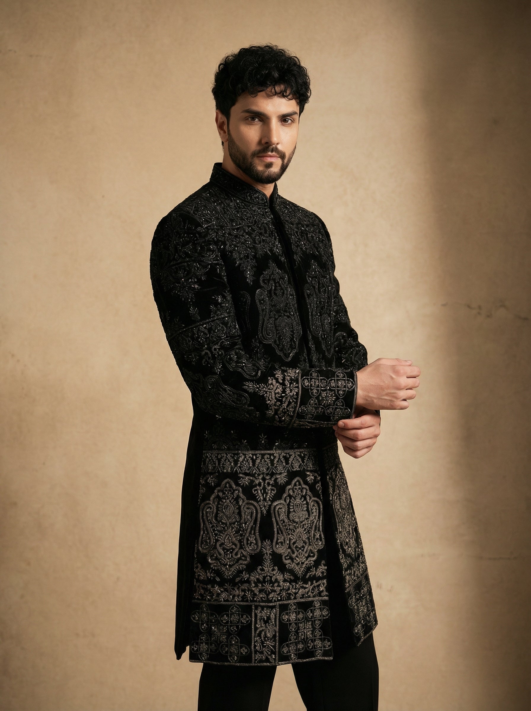 Indo Western with black and silver embroidery in ombre