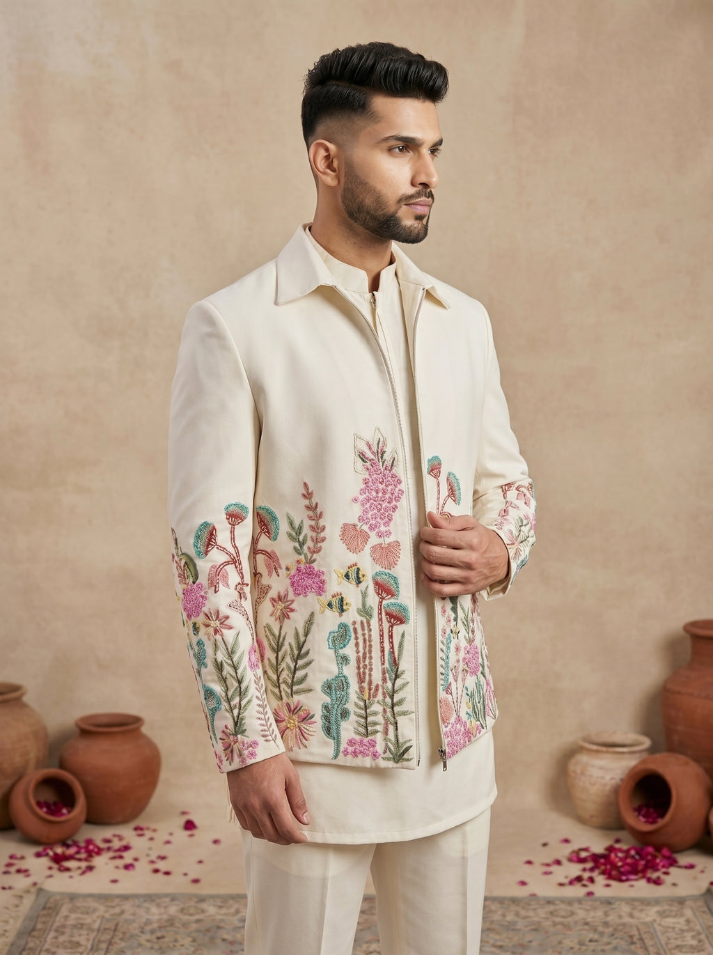 Shacket with Multi Color Thread Work