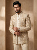Nude color thread embroidered indo western