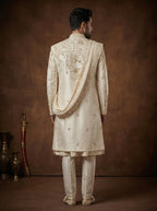 Ivory Silk Sherwani With Hand Embroidery
