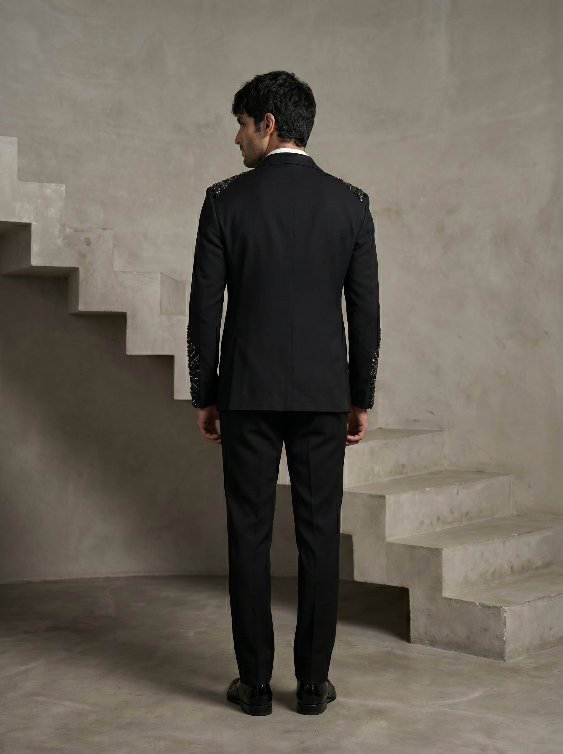 Black Japanese Hand Embroidered Tuxedo