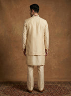 Hand Embroidered Silk Kurta Pajama Waistcoat Set