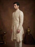 Ivory Silk Sherwani With Hand Embroidery