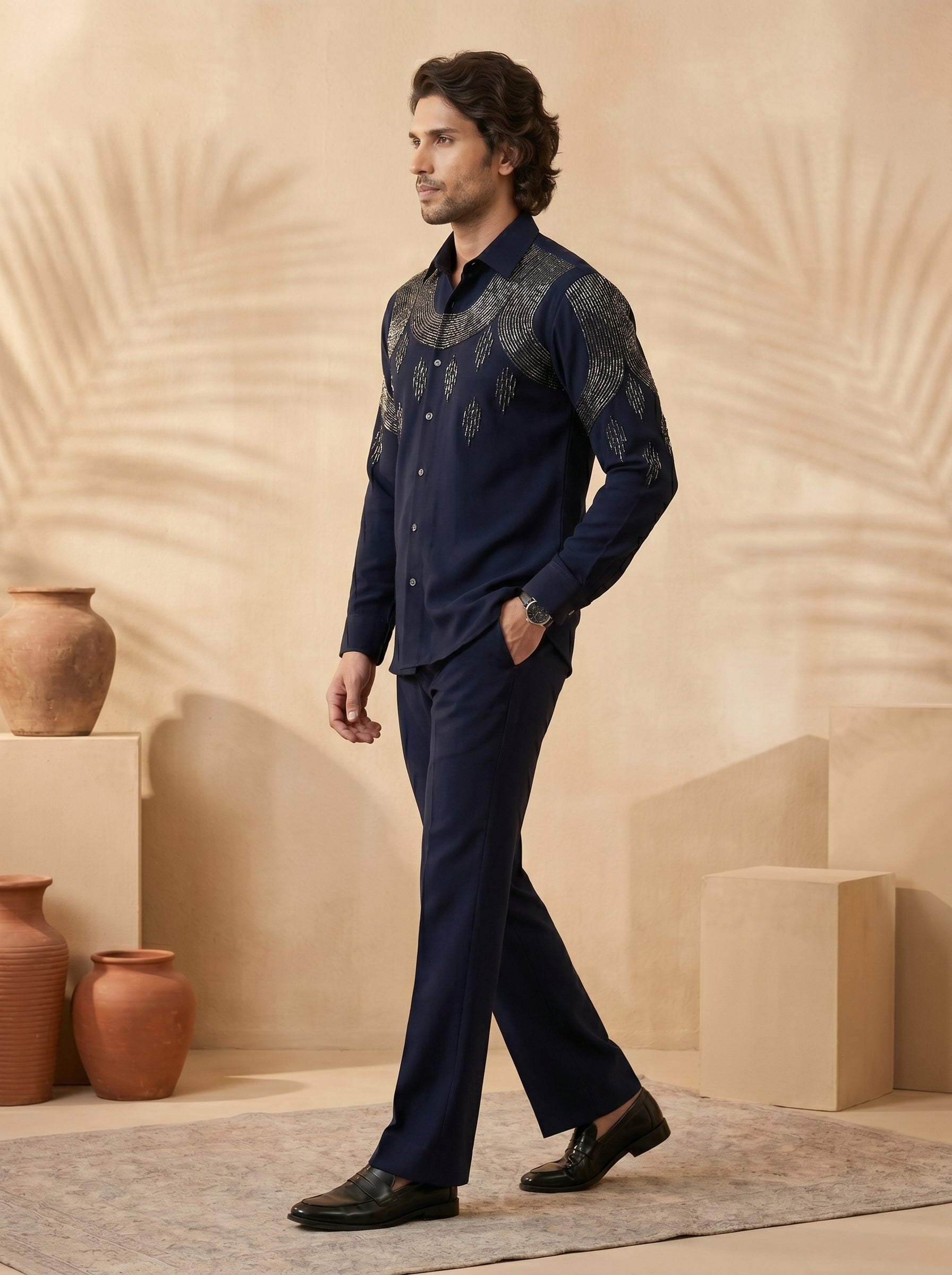 Hand embroidered designer shirts with same pants (SH-NU08)