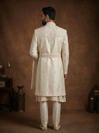 Ivory Silk Sherwani With Hand Embroidery