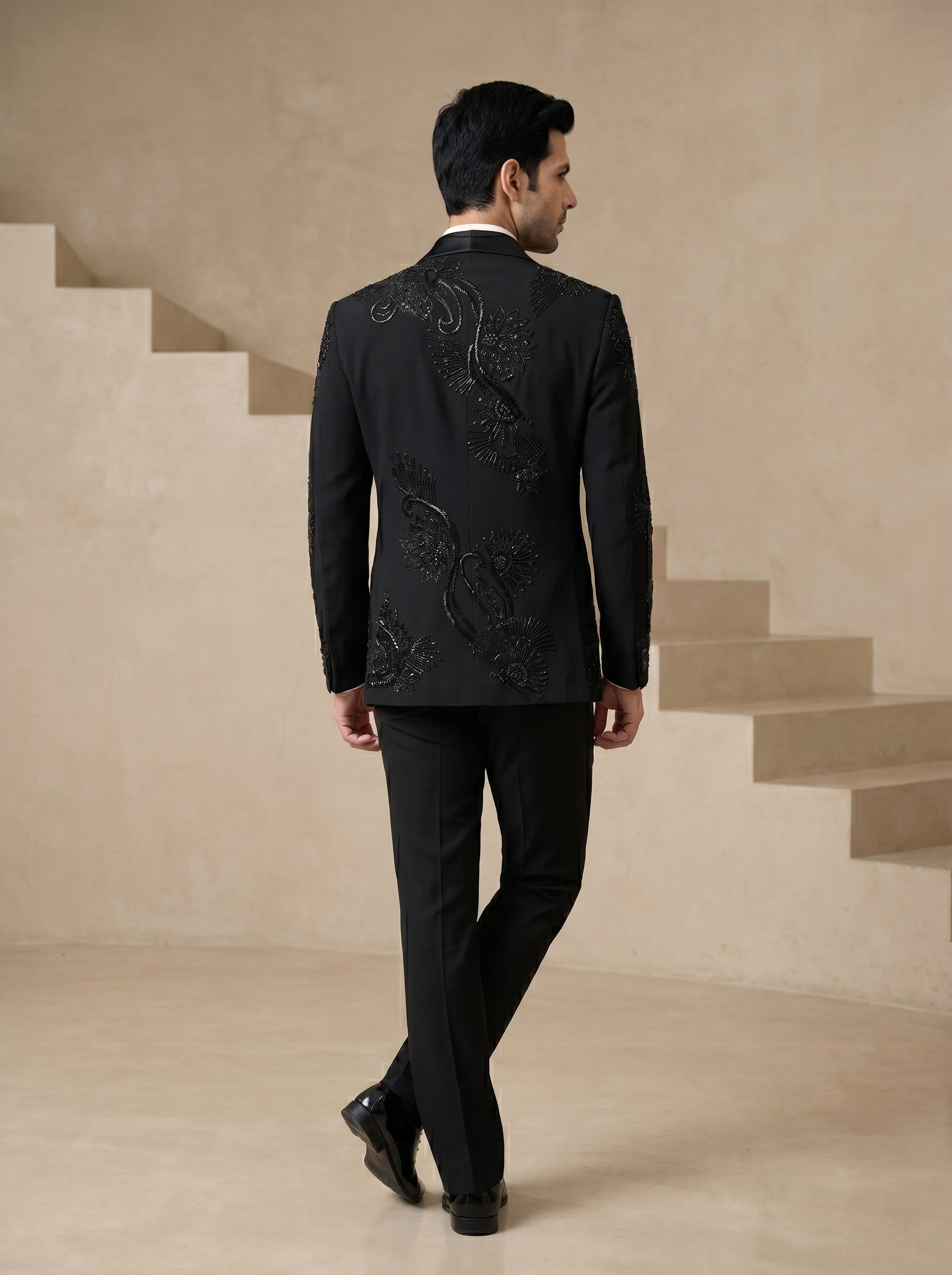 Black Japanese Hand Embroidered Tuxedo