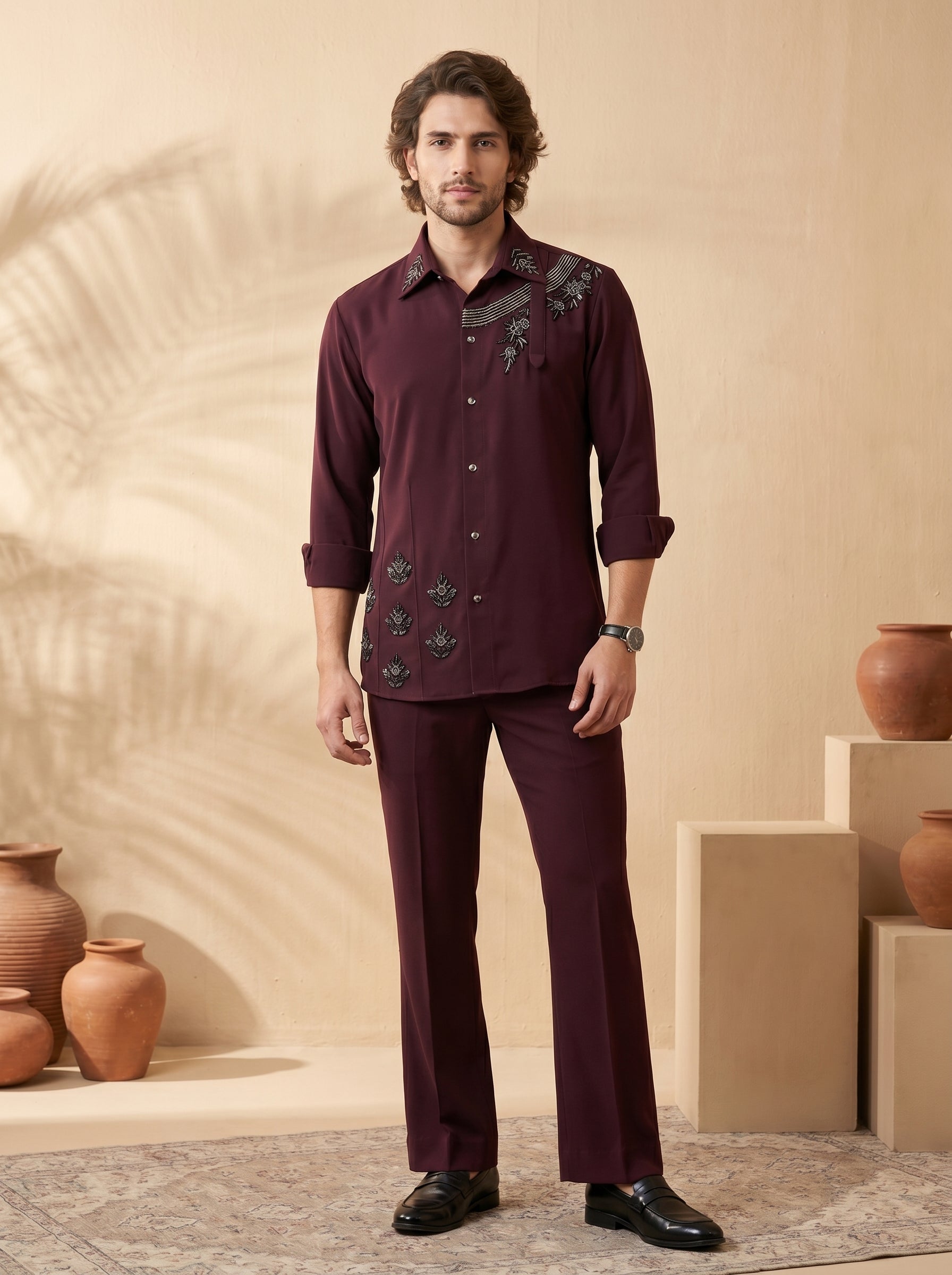 Hand embroidered designer shirts with same pants (SH-NU07)