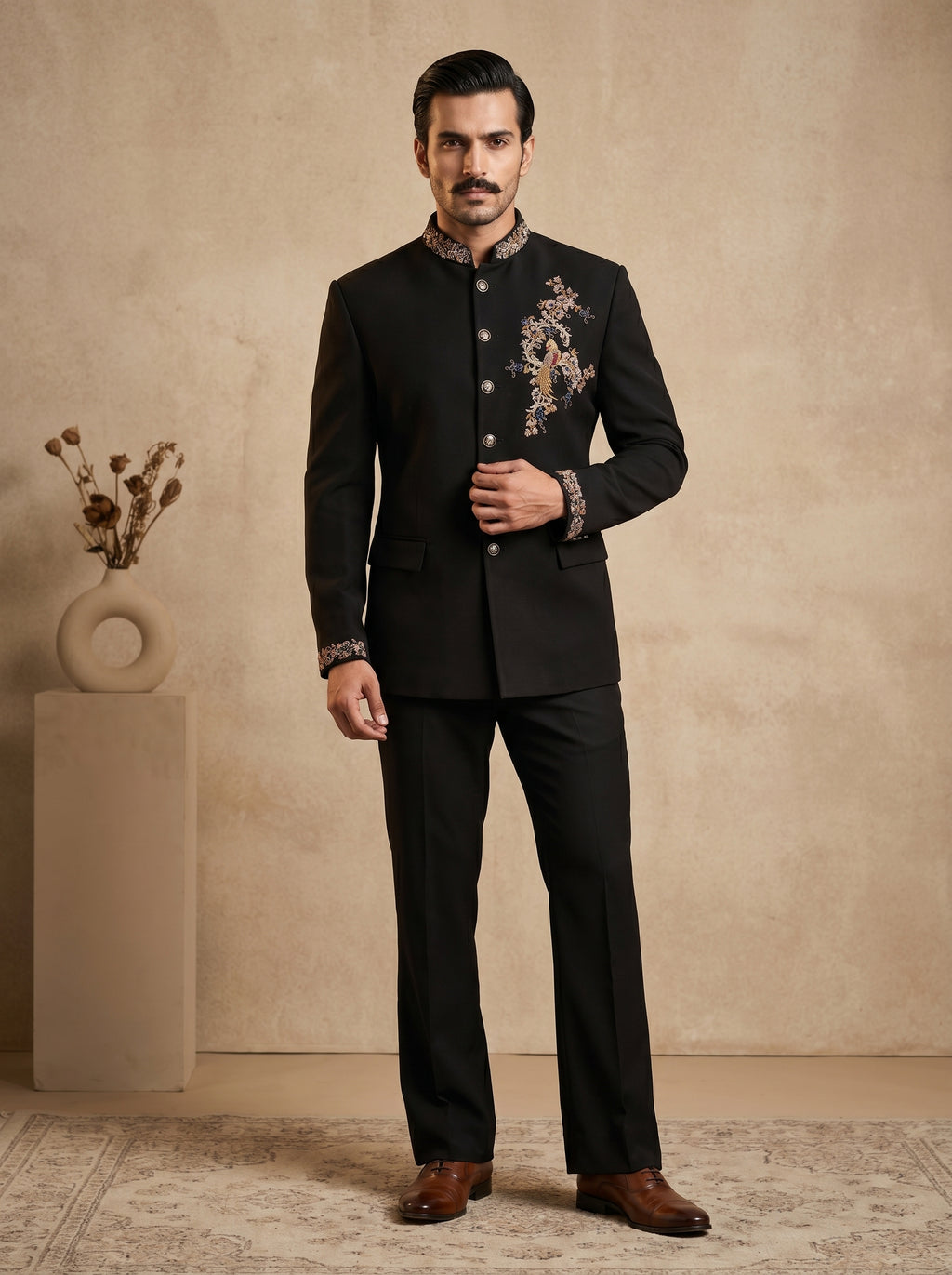 Black japanese hand embroidered jodhpuri