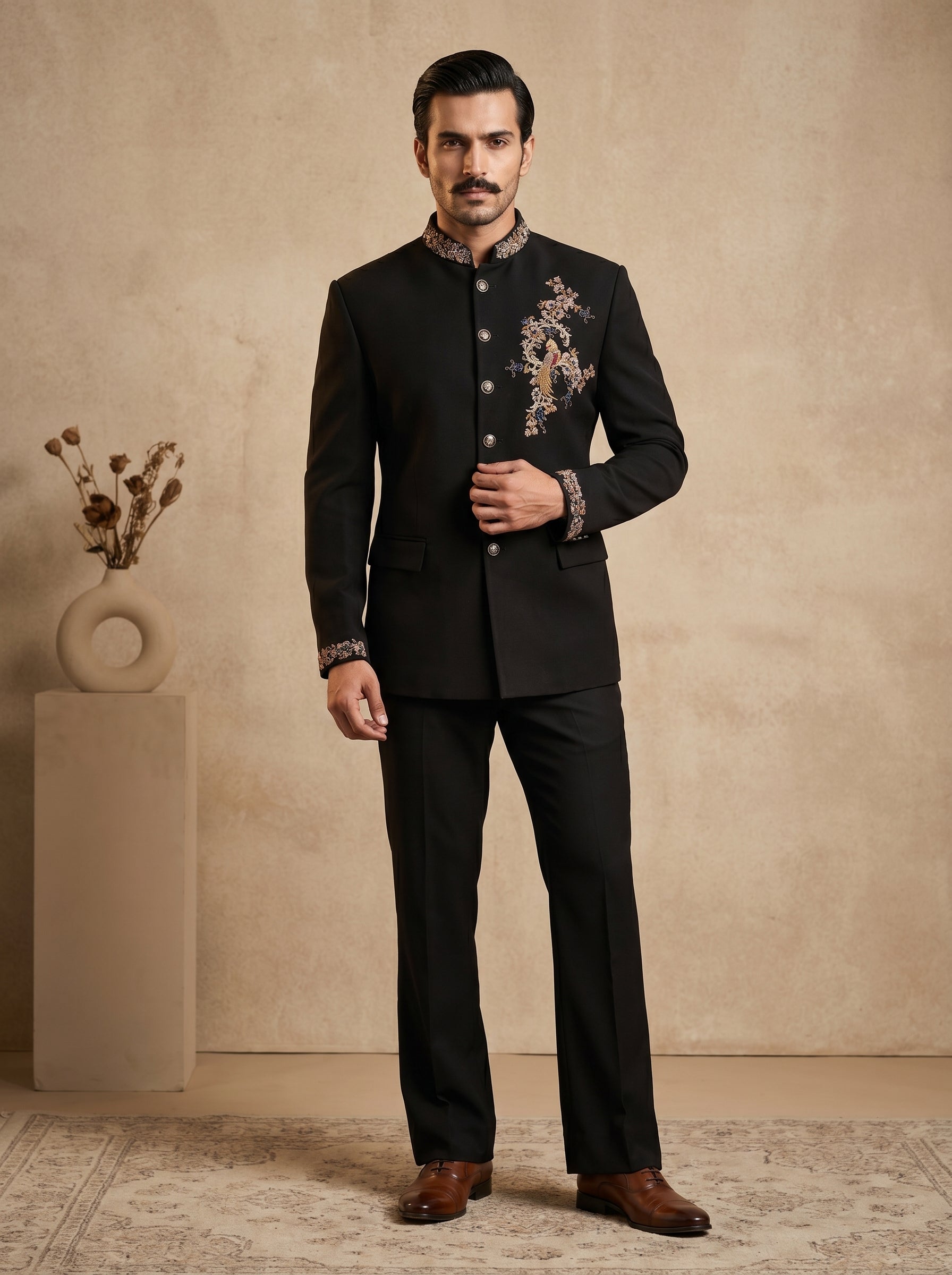 Black japanese hand embroidered jodhpuri