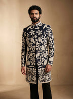 Navy Blue hand Embroidered Indo Western