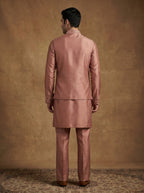 Hand Embroidered Silk Kurta Pajama Waistcoat Set