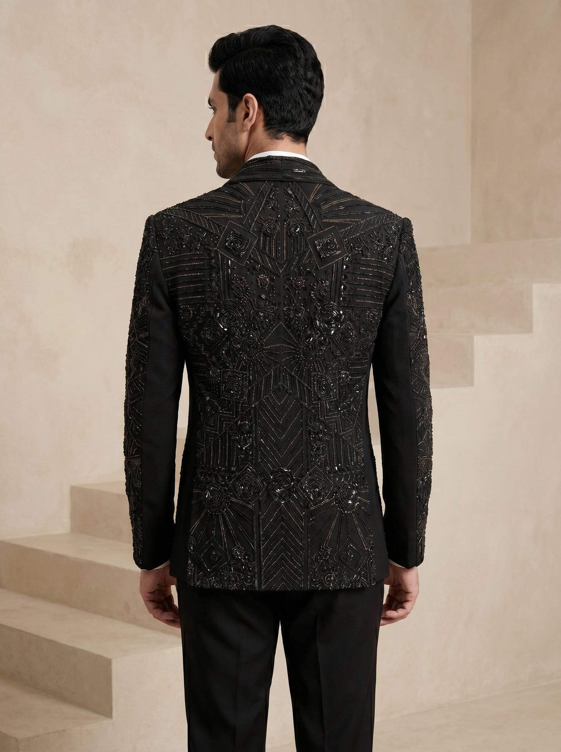 Black Japanese Hand Embroidered Tuxedo