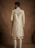 Silk Gold Sherwani With Hand Embroidery