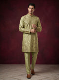 Tissue Fabric Hand Embroidered Kurta Pajama with Off White Bell Bottom