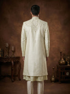 Silk Pista Sherwani With Hand Embroidery