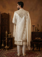 Ivory Silk Sherwani With Hand Embroidery